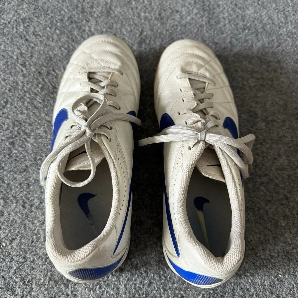 VTG Nike Tiempo Natural IV IC Indoor Soccer Shoes White Metallic Blue Gum 8.5